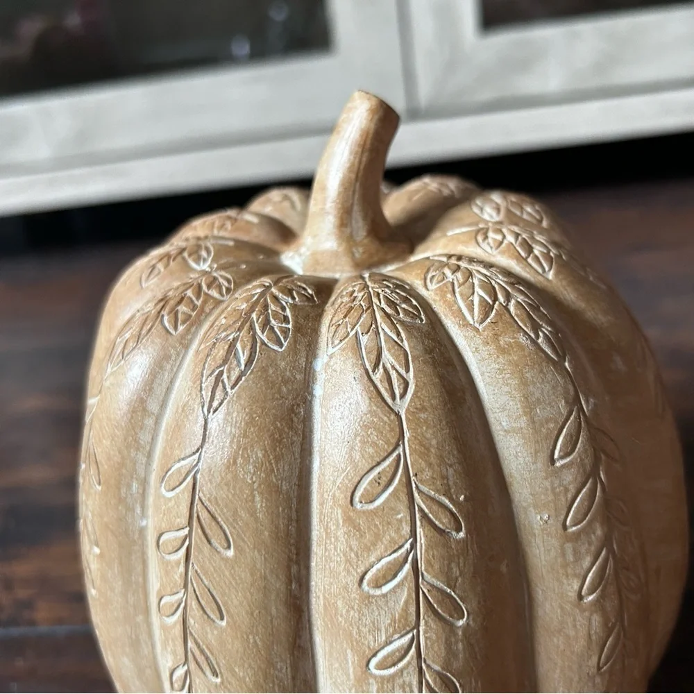 Carved Wooden Pumpkin Decor